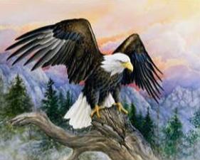 Image of Diamond Painting of a Bald Eagle Soaring Over a Mountain Range