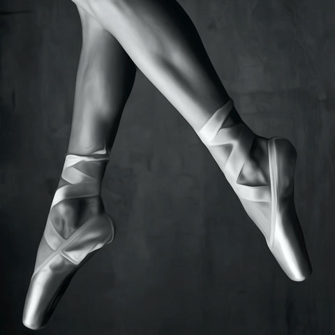 Image of Diamond art depicting delicate ballerina's feet in pointe shoes.