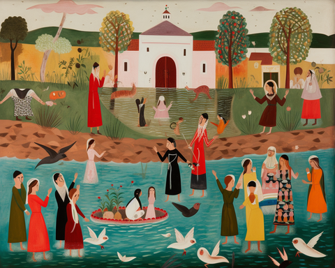 Image of Diamond painting of the Baptism in the Jordan River.