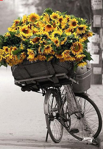 Image of Diamond Painting of a Bicycle Carrying a Basket Full of Sunflowers