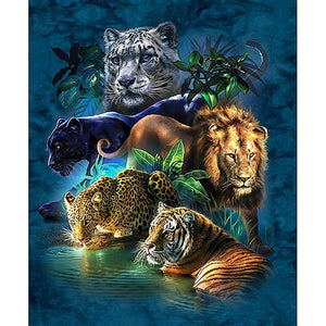 Lion, Tiger, Leopard and Cheetah Resting Diamond Painting