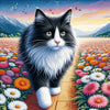 Diamond Painting: Black and White Cat Walking Through Flower Field