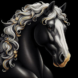 Black and white cinematic diamond painting of a horse