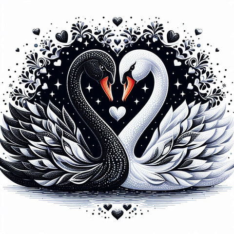 Image of black and white swans diamond painting love heart