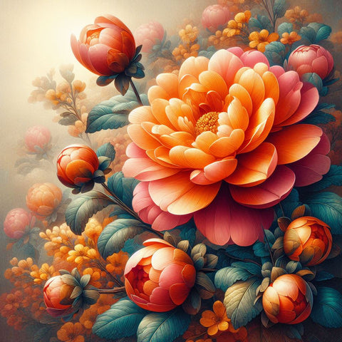 Image of Diamond painting of blooming orange flowers