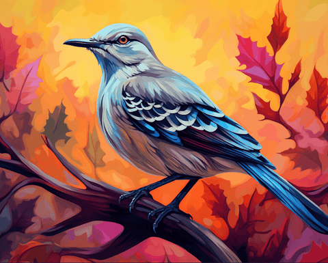 Image of Diamond Painting of Blue Bird on Autumn Branch