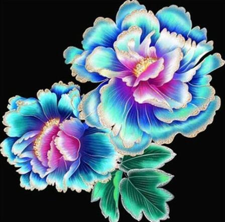 Image of Close-up of two blue Dianthus flowers in a diamond painting.