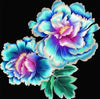 Close-up of two blue Dianthus flowers in a diamond painting.