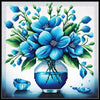 Vibrant Blue Flower Bouquet in Glass Vase Diamond Painting