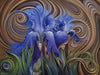 Diamond painting of two blue flowers in a swirl mosaic pattern.