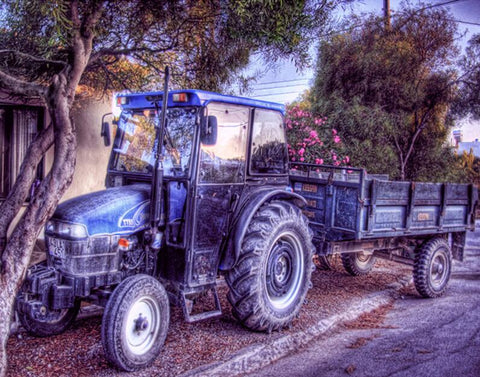 Image of Diamond Painting of a Blue Tractor with a Trailer