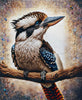 Diamond painting of a Blue-winged Kookaburra perched on a branch.