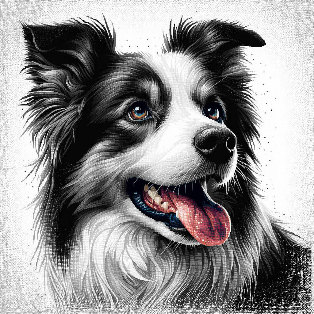 Diamond painting of Border Collie portrait