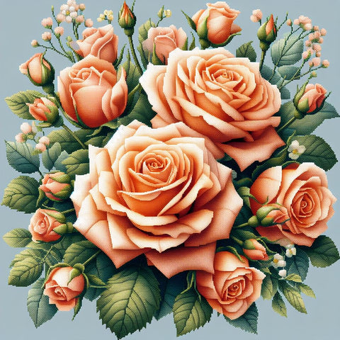 Image of Sparkling diamond art depicting a vibrant bouquet of pink roses