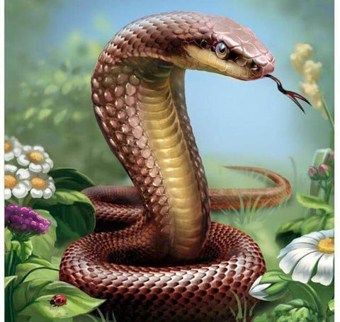 Image of Diamond Painting of a Brown Cobra Snake in a Garden