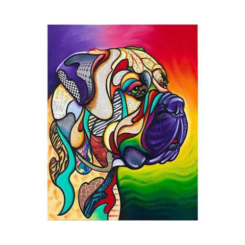 Image of Diamond painting of a pop art portrait of a colorful bulldog.