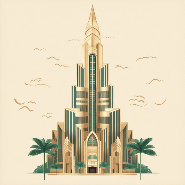 An illustration of Burj Khalifa in Art Deco style.