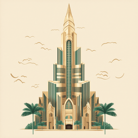An illustration of Burj Khalifa in Art Deco style.