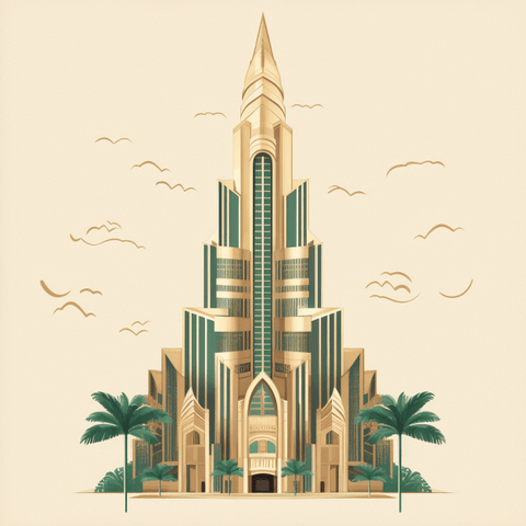 Image of An illustration of Burj Khalifa in Art Deco style.