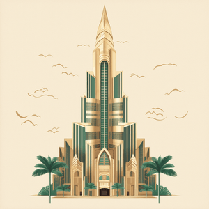 An illustration of Burj Khalifa in Art Deco style.