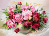 Diamond painting of a beautiful bouquet of carnation flowers in a white vase.