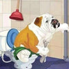 Diamond painting kit featuring a cartoon bulldog sitting on a toilet, pooping. 
