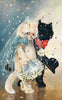 Diamond painting of a bride and groom cat, dressed in wedding attire, with confetti falling around them.