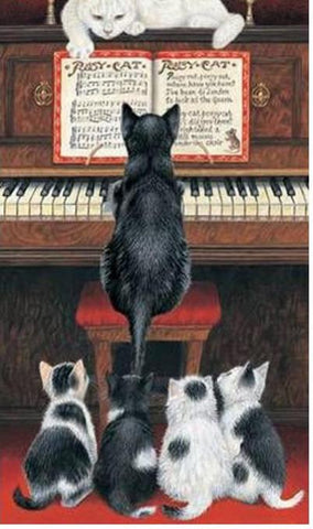 Image of Diamond painting of cats playing piano together