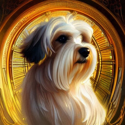 Image of Diamond painting of a beautiful Havanese dog with fluffy white fur.