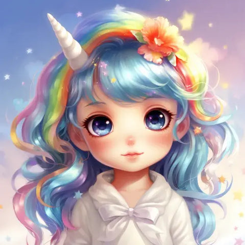 Image of Sparkly and fun, this diamond painting features a chibi-style baby unicorn.