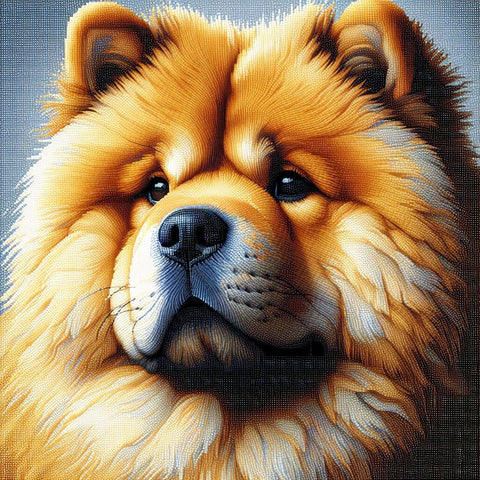 Image of Close-up diamond painting of a fluffy chow chow dog 