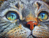 Diamond painting of a cat's face with expressive eyes and detailed fur.