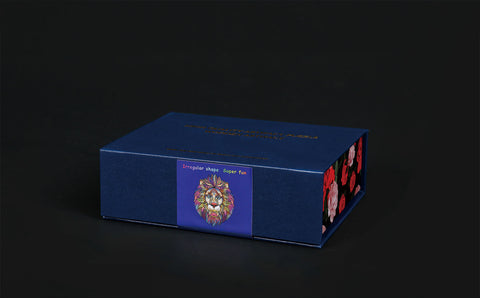 Image of Blue Wooden Jigsaw Puzzle Box with Red Flowers