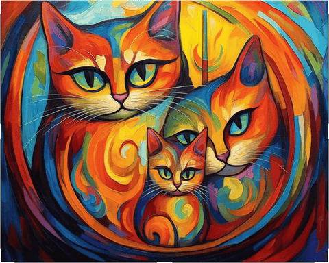 Image of Diamond Painting of a Colorful Abstract Cat Family Portrait