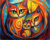 Diamond Painting of a Colorful Abstract Cat Family Portrait