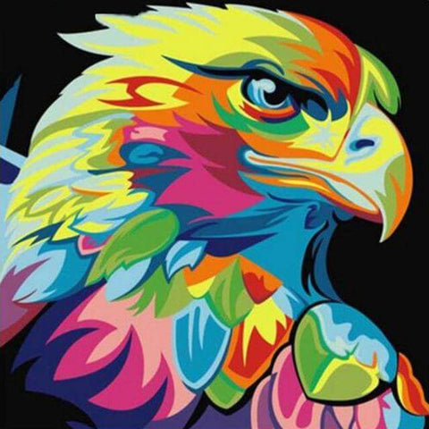 Image of Diamond painting of a colorful and abstract eagle head in a pop art style