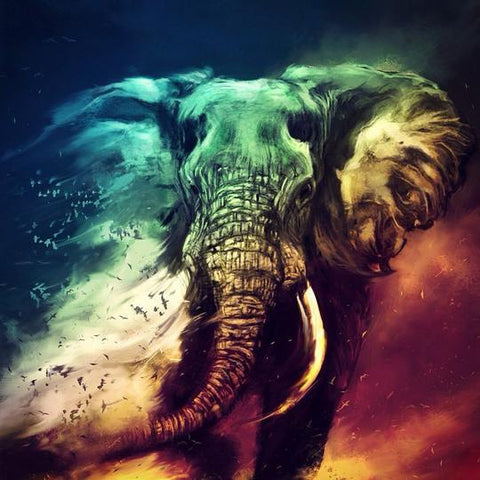 Image of Diamond painting of an abstract elephant with vibrant colors and swirling patterns