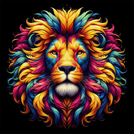 Diamond painting artwork featuring an abstract, colorful lion.