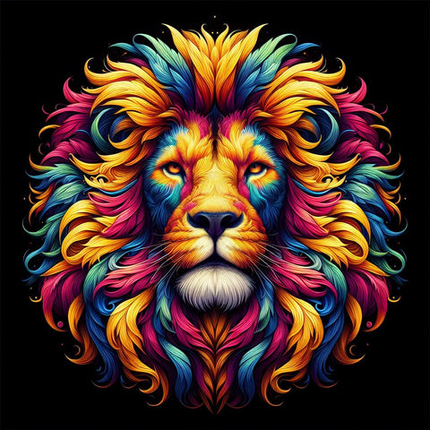 Image of Diamond painting artwork featuring an abstract, colorful lion.