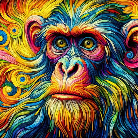 Image of Sparkling diamond painting of a colorful abstract monkey design