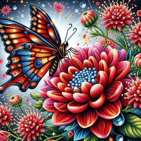 Image of colorful butterfly dahlia flower diamond painting