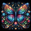 Colorful butterfly diamond painting with intricate floral details, sparkling rhinestones, and vibrant colors.