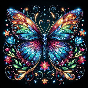 Colorful butterfly diamond painting with intricate floral details, sparkling rhinestones, and vibrant colors.