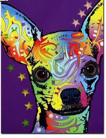 Image of Diamond painting of a colorful Chihuahua dog with tribal patterns