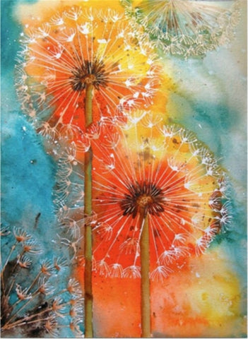 Image of Diamond painting of a colorful, abstract dandelion.