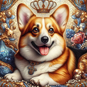 Diamond painting of a dog with fur in vibrant colors.