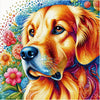 Diamond art depicting a colorful dog with bright fur.