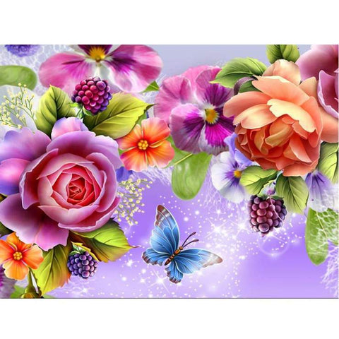 Image of Diamond Painting of Colorful Flowers with a Butterfly