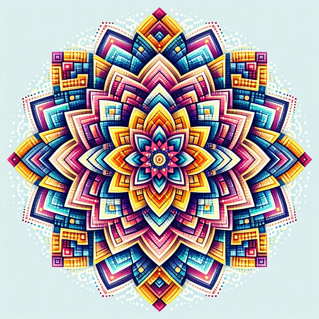 Colorful mandala diamond painting with intricate geometric patterns.