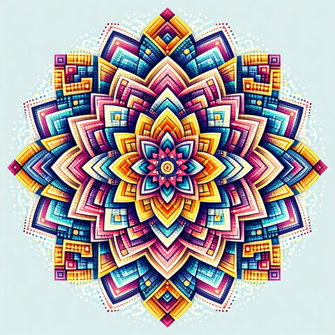 Image of Colorful mandala diamond painting with intricate geometric patterns.